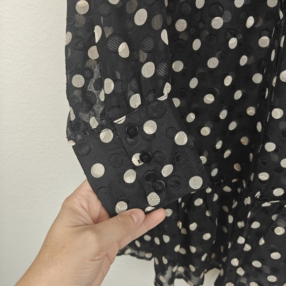 THE SHIRT By Rochelle Behrens Long Sleeve Polkadot Chiffon Mini Shirt Dress Sz S - Picture 9 of 14